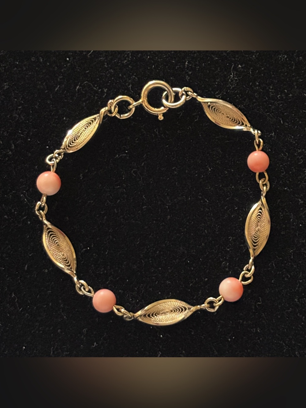 Vintage 12k GF Angel Skin Coral Bracelet 7.25”